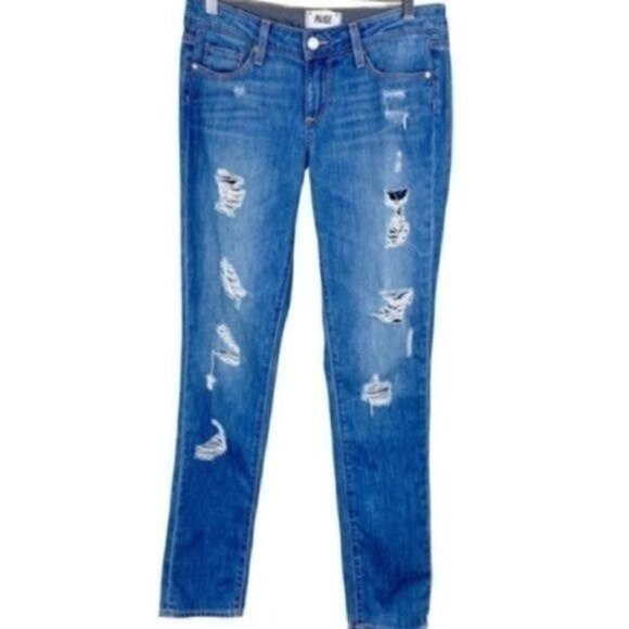 Paige Jimmy Jimmy Skinny Distressed Blue Jeans Size 25 - Picture 2 of 14